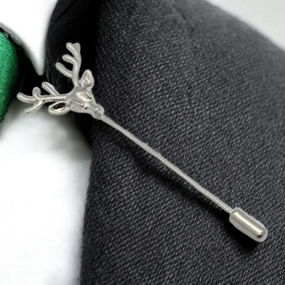Silver Stag Head Deer Lapel Pin Elk Reindeer Stick Pin Gothic Woodland Accessory